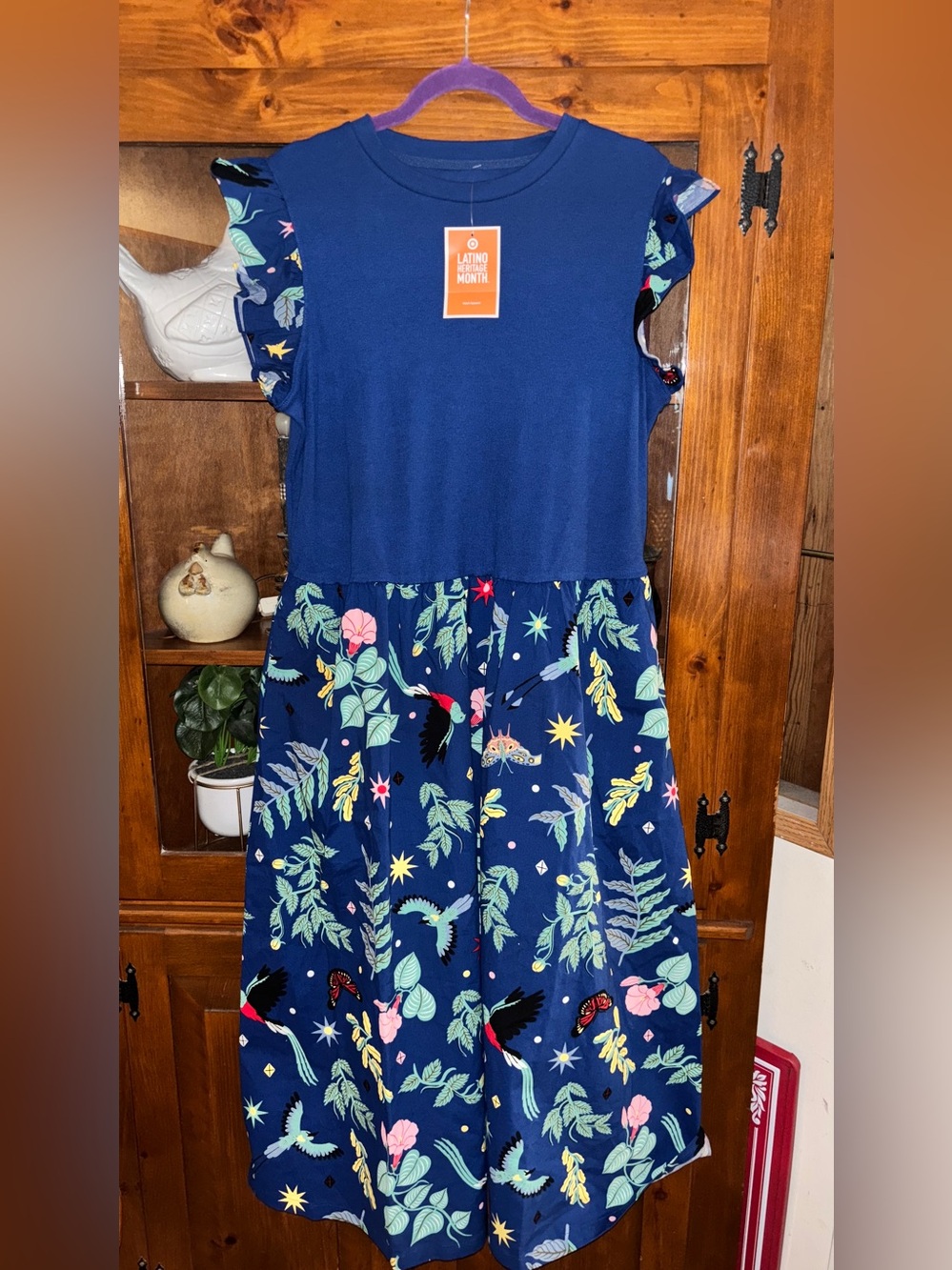 Latino Heritage Month-Medium Midi Dress in Royal Blue/Multi colored w/pockets